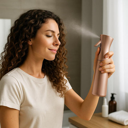 Premium Mist Spray Bottle - Continuous Fine Mist Water Sprayer for Hair Styling, Plants, Cleaning, Ironing, Salon & Skin Care - Refillable, Ergonomic Design, Rose Gold (200ml)