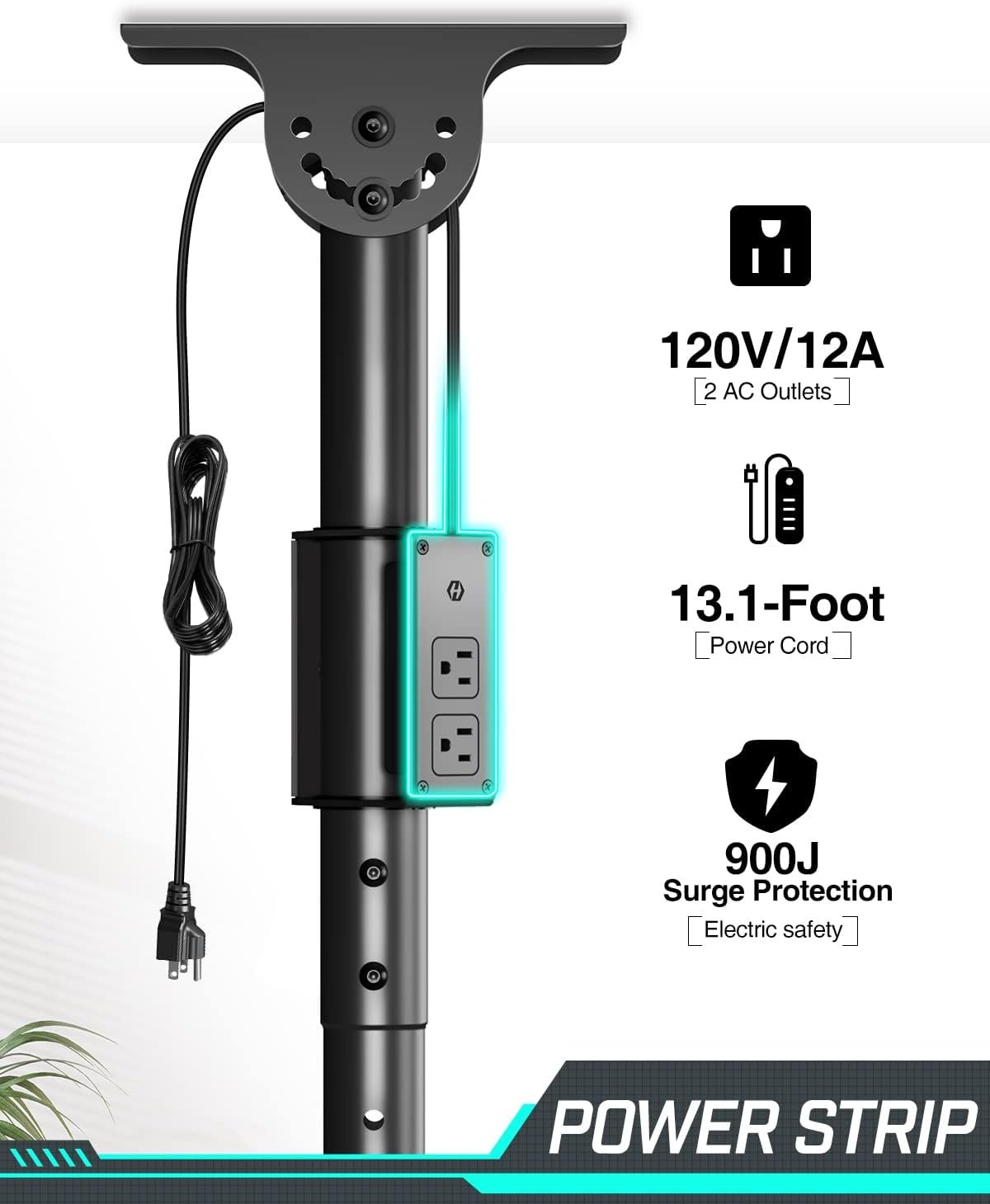Greenstell Ceiling TV Mount with Power Outlet, TV Mount for 26''-65'' TVs, TV Ceiling Mount with 900J Surge Protection, Swivel, Tilt and 6 Height Adjustable, Max VESA 400x400mm, Holds up to 110LBS