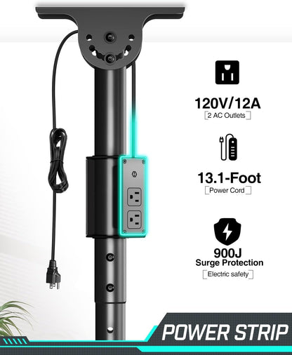 Greenstell Ceiling TV Mount with Power Outlet, TV Mount for 26''-65'' TVs, TV Ceiling Mount with 900J Surge Protection, Swivel, Tilt and 6 Height Adjustable, Max VESA 400x400mm, Holds up to 110LBS