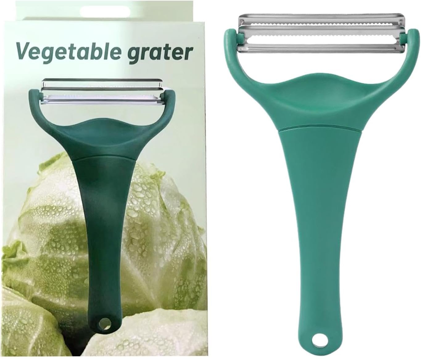 Cabbage Peeler Pro with 2 Blades, Julienne and Shaving Stainless Steel Vegetable Slicer for Cabbage, Heavy-Duty Dark Green Peeler for Slaw, Salads, and Bulk Meal Prep
