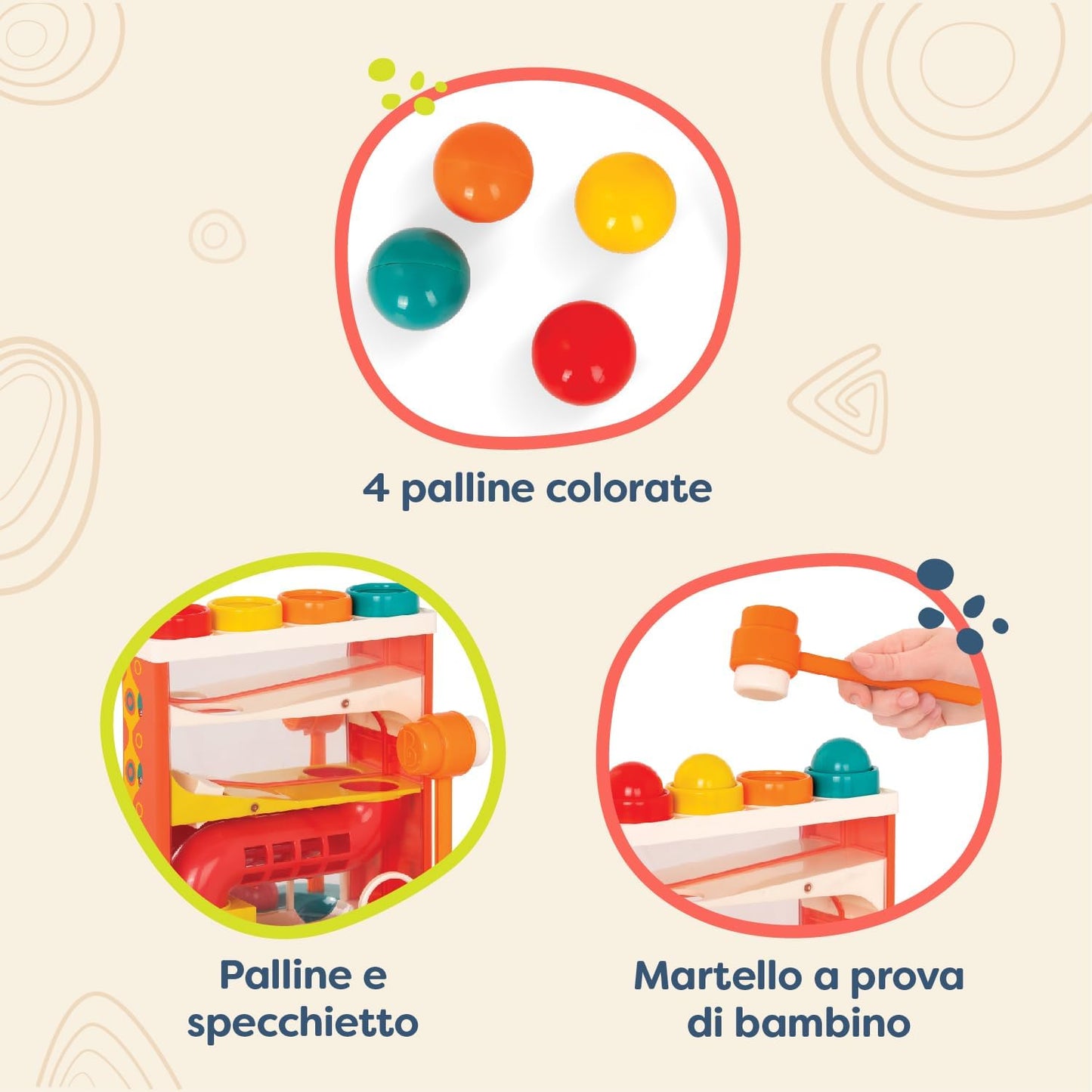 B. toys - Whacky Ball - Pounding Toy - 4 Colorful Balls and Hammer - Pound & Play - Educational and Educational Toy for Kids - 12 Months +