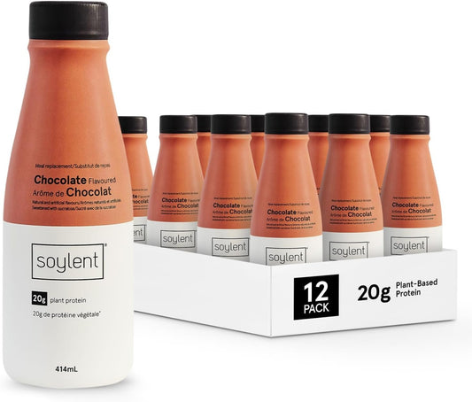 Soylent Plant Based Meal Replacement Shake, Chocolate – Contains 20g Complete Vegan Protein, Ready-to-Drink – 414 ml, 12 Pack