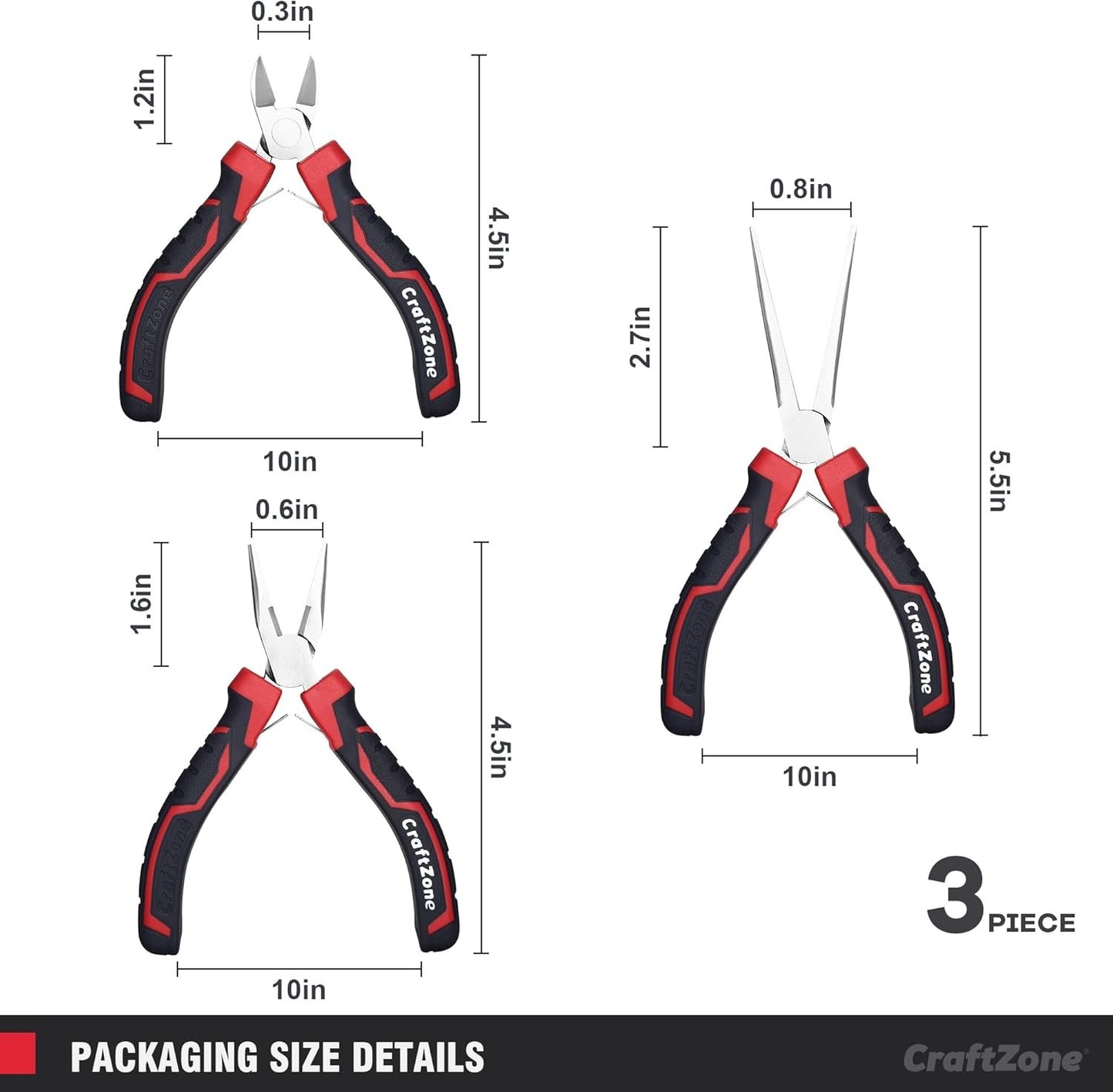 3-Piece Mini Pliers Set - Long Nose Needle-Nose & Diagonal Plier Jewelry Pliers for Crafting Carbon Steel Rust-Resistant Ergonomic Grip 4.5" & 5.5" for Home DIY Car Outdoor Emergency Kit