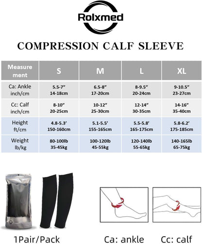 Rolxmed Medical Compression Calf Sleeves 20-30 mmHg German Tech Support Hose for Women Men Sports