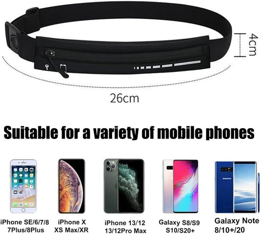 Slim Running Belt Fanny Pack, Adjustable Reflective Phone Holder Runners Waist Pouch Belt for Workout, Money Belt Running Gift Gear Accessories (Black)