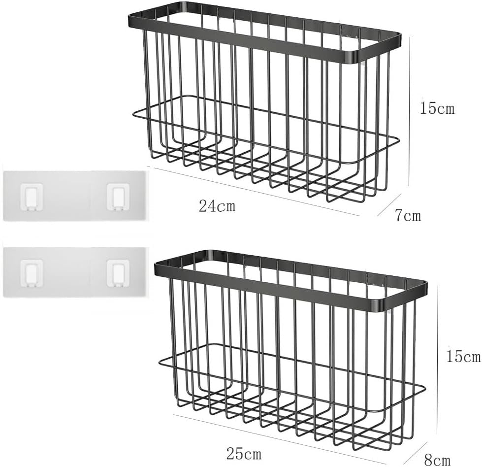 EigPluy 2 Pieces Kitchen Cabinet Door Storage Box, Self-Adhesive Storage Box, Wall Mounted Metal Storage Boxes,Cabinet/Bathroom/Fridge Small Items Organiser Storage Box (Black)