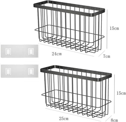 EigPluy 2 Pieces Kitchen Cabinet Door Storage Box, Self-Adhesive Storage Box, Wall Mounted Metal Storage Boxes,Cabinet/Bathroom/Fridge Small Items Organiser Storage Box (Black)