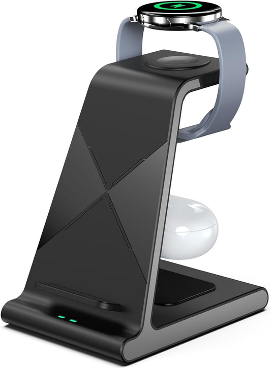 Wireless Charging Station for Samsung Galaxy S24 Ultra, 3 in 1 Wireless Charger for Samsung S24/S23 Ultra/S22/Note 20/iPhone 16 Pro Max, Galaxy Watch Ultra/7/6/5/4/Buds (Adapter Included)