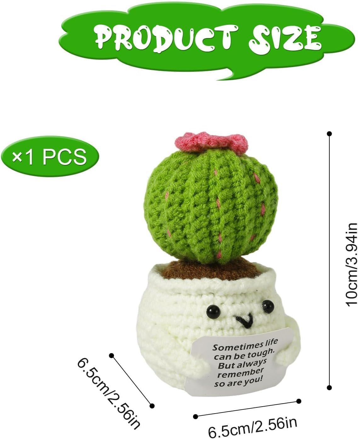 Crochet Positive Cactus, Handmade Knitted Cactus Emotional Positive Ornaments with Encouraging Card for Coworker Kids Friends Sister Room Office Desktop Decor Birthday Christmas Thanksgiving Gift