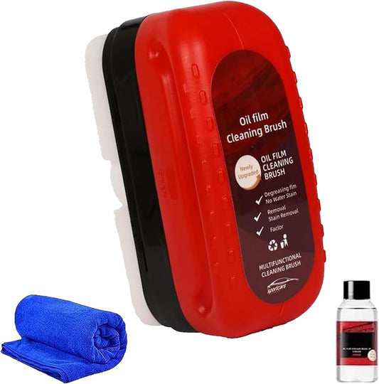 Oil-Free Car Glass Brushes, Upgrade 2.0 Clear Vision Glass Cleaner, Oil Film Cleaning Brush for Automotive Windows, Automotive Film Cleaning Brushs Tool, Wipe Board with Refills (1, Red)