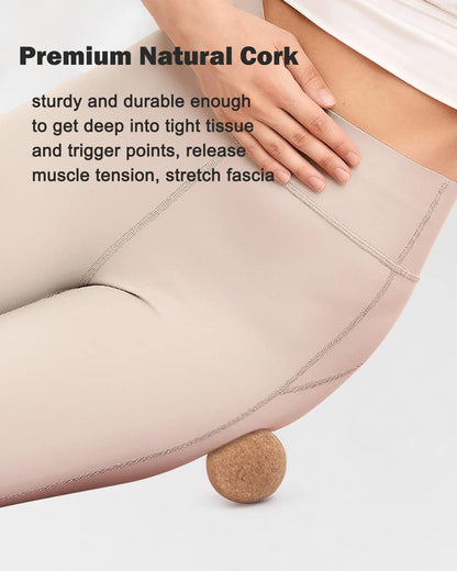 Cork Massage Ball Set, Lightweight Massage Ball for Deep Tissue Muscle Massage, Myofascial Release, Trigger Points, Muscle Knots, and Yoga Therapy, 2.4''+2.4''+3'' Lacrosse Massage Balls