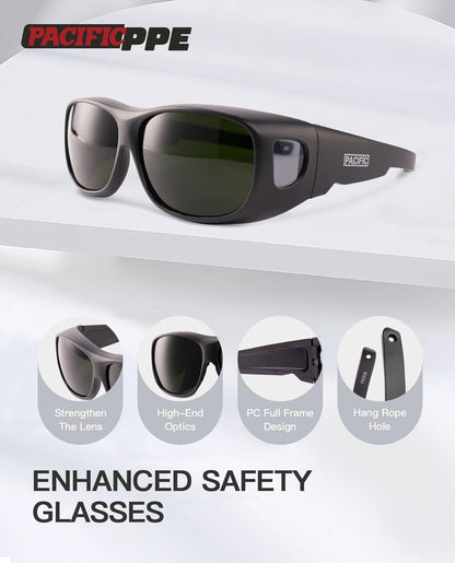 PACIFIC Welding Safety Glasses, Wrap-around Safety Welding Lens, Anti-scratch Safety Glasses, UV Protection, Protective Glasses, ANSI/ISEA & MCEPS Compliant, IR Shade 5