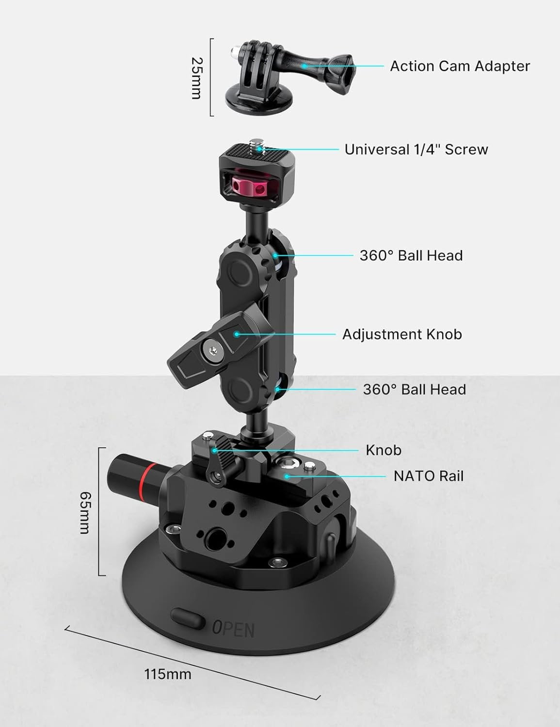 Camera Suction Cup Mount for Action Camera - ULANZI SC-02 4.5in Pump-actived Vacuum Suction Mount w Quick Release NOTA Magic Arm Car Boats Windshield & Window Mount for Nikon Canon Sony DSLR