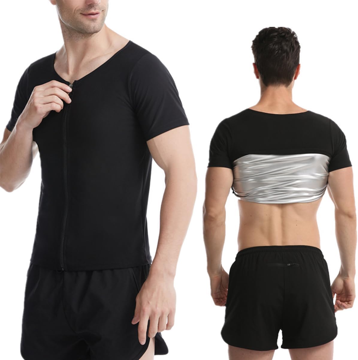 VNDUIFH Infernowear Sauna Tech, Sauna Tech Vest, Sauna Shirt per uomo, abbigliamento sportivo fitness a maniche corte con cerniera da uomo