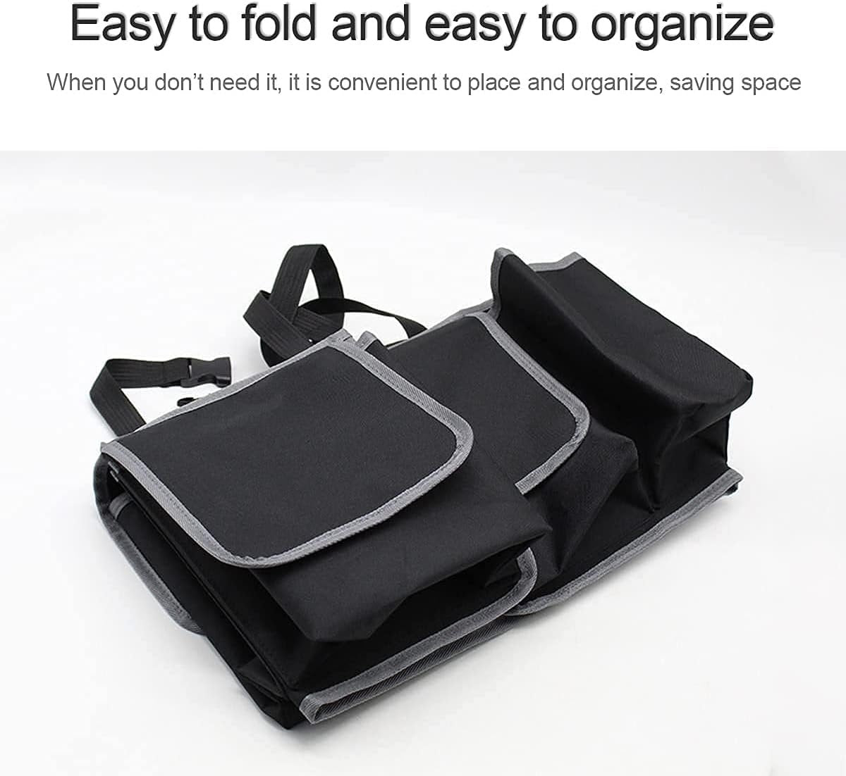 Car Trunk Organizer and Storage, Backseat Hanging Organizer for SUV, Truck, MPV, Waterproof, Collapsible Cargo Storage Bag with 4 Pockets, Car Interior Accessories (Black)