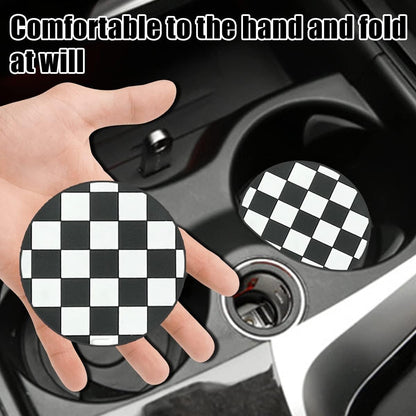 TSUGAMI 4 Pack Car Cup Coasters, 2.75 Inch Vehicle Holder Cup Holder Insert Coaster, Anti-Slip Automotive Black White Grid Drink Cup Mat, Universal Automotive Interior Accessories