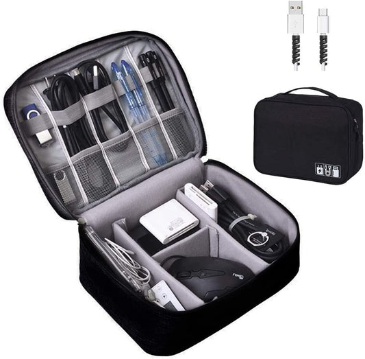 OrgaWise Electronic Accessories Bag Travel Cable Organizer Three-Layer for iPad Mini, Kindle, Hard Drives, Cables, Chargers (Two-Layer-Black)