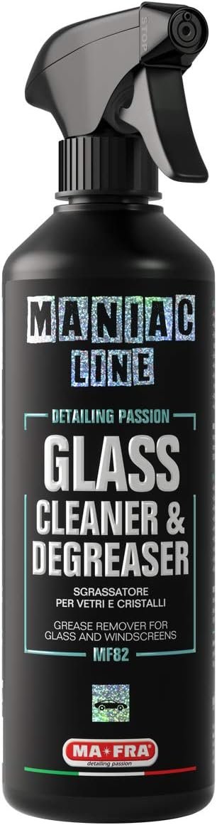 Ma-Fra, Maniac Car Detailing Line, Glass Cleaner & Degreaser, Car Window Degreaser Cleaner, Ammonia Free, Removes Limestone, Oily Stains, Leaves No Streaks, 500 ml