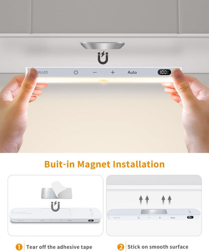 WILLED 3000K Closet Lights Motion Sensored, Battery Display, 60 LED Touch Light Bar, Motion Sensor Light Indoor, Under Cabinet Lights Rechargeable, Stick on Lights for Closet, Kitchen, Hallway, 4 Pack