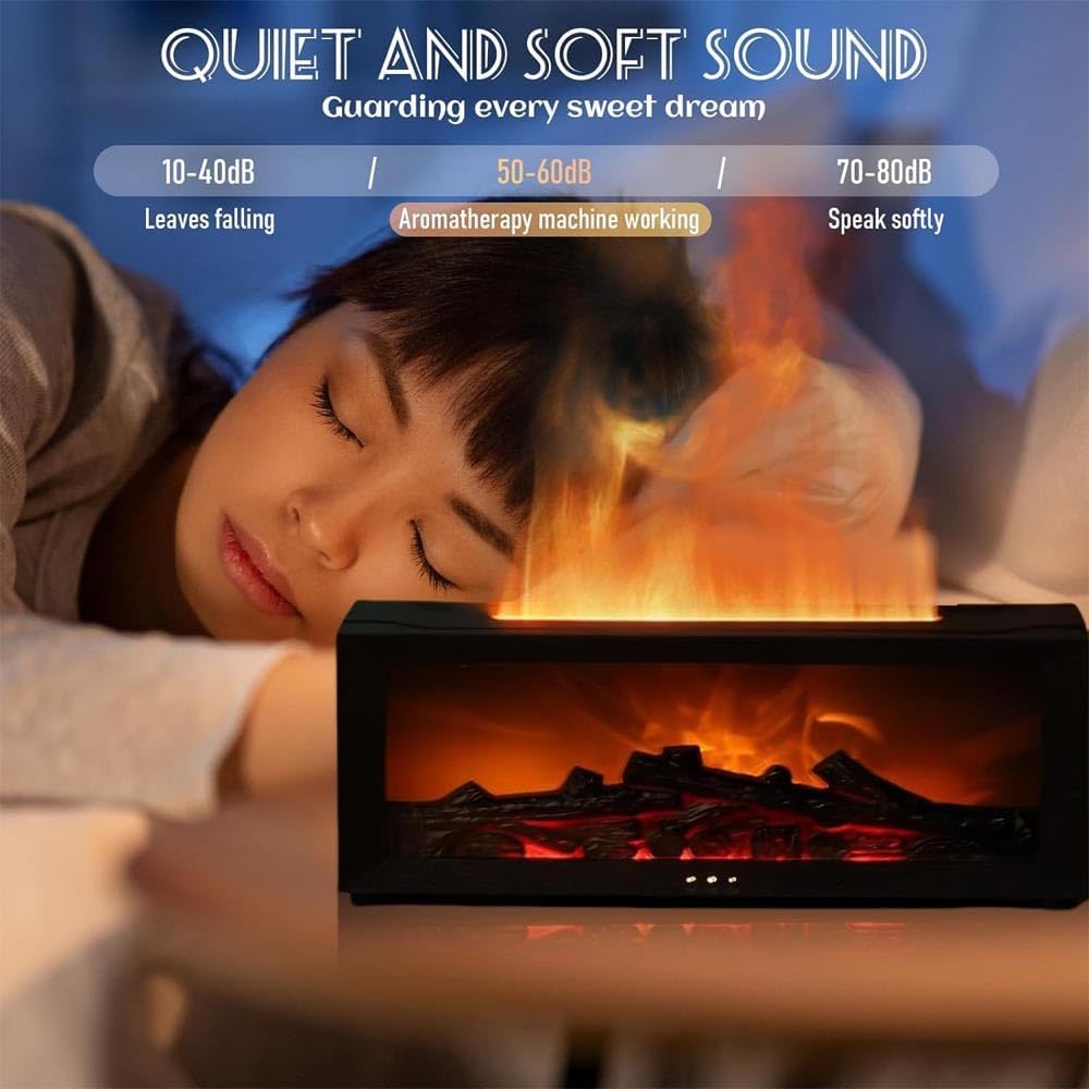 3D Flame Aroma Diffuser for Fireplace, 150 ml 3D Diffuser for Fireplace, Flame Diffuser in 7 Colours, for Home, Room, Office (Black)