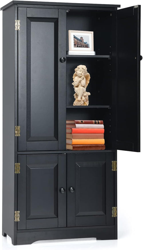KOMFOTTEU Tall Wooden Wardrobe, Vertical Wardrobe with Adjustable Shelves, Sideboard Organizer with Anti-tipping Device, Furniture for Bedroom, Bathroom, Living Room, 58.5 x 32 x 123 cm (Black)
