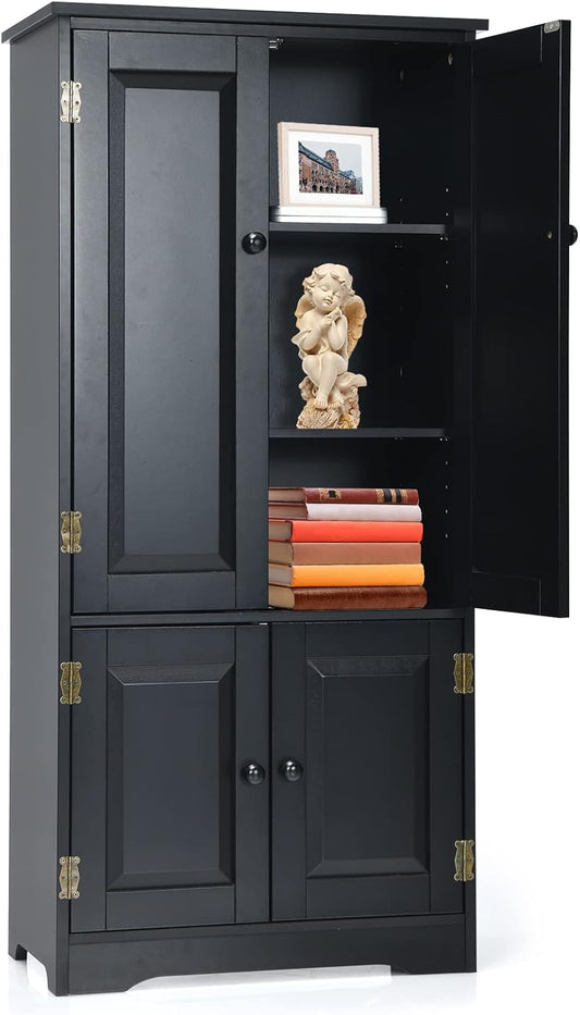 KOMFOTTEU Tall Wooden Wardrobe, Vertical Wardrobe with Adjustable Shelves, Sideboard Organizer with Anti-tipping Device, Furniture for Bedroom, Bathroom, Living Room, 58.5 x 32 x 123 cm (Black)