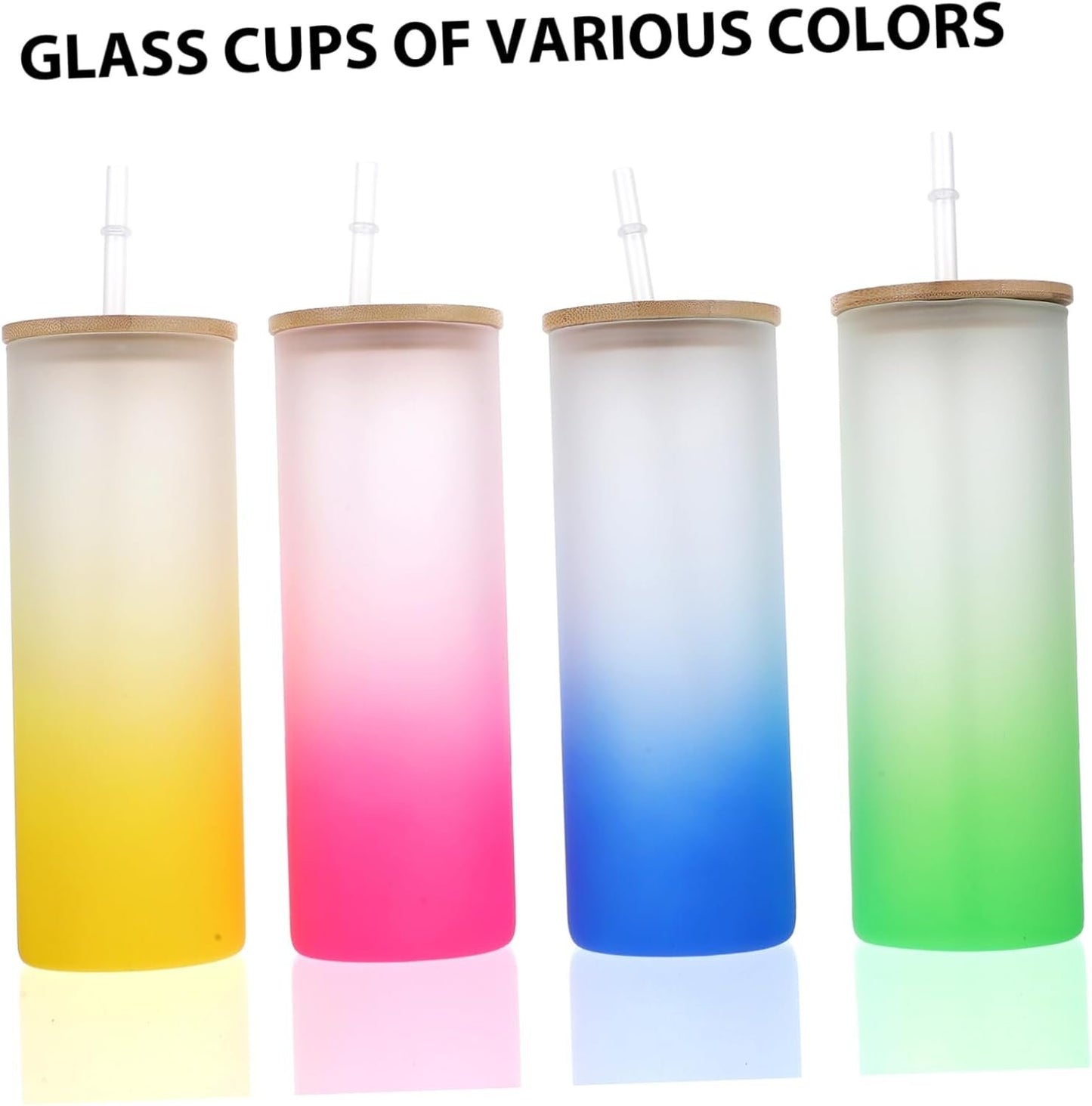 Zerodeko 4Pcs Gradient Sublimation Glass Drinking Cup Frosted Color Changing Tumbler with Lid