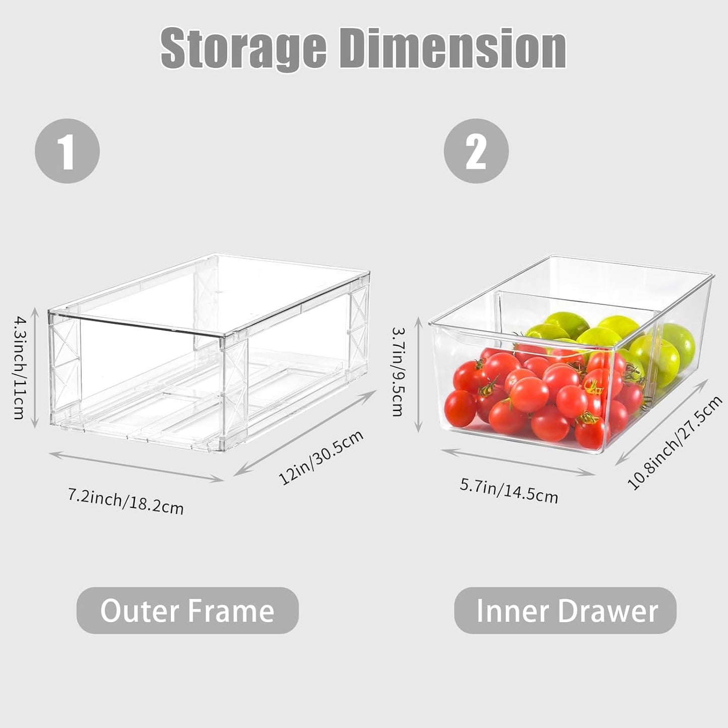 6Pack Clear Stackable Kitchen Storage Organizer,Foods Organizer Bins with Handles, Easily Assemble for Bathroom, Kitchen, Refrigerator, Pantry, Cabinet, Closet