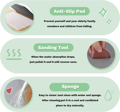 Stone Bath Mat, Natural Diatomaceous Earth Bath Mat, Non Slip Super Absorbent Quick Drying Diatomite Mat for Bathroom, Bathtub, Kitchen Counter, Both Sides Available with Cleaning Tool (Dark Gray)