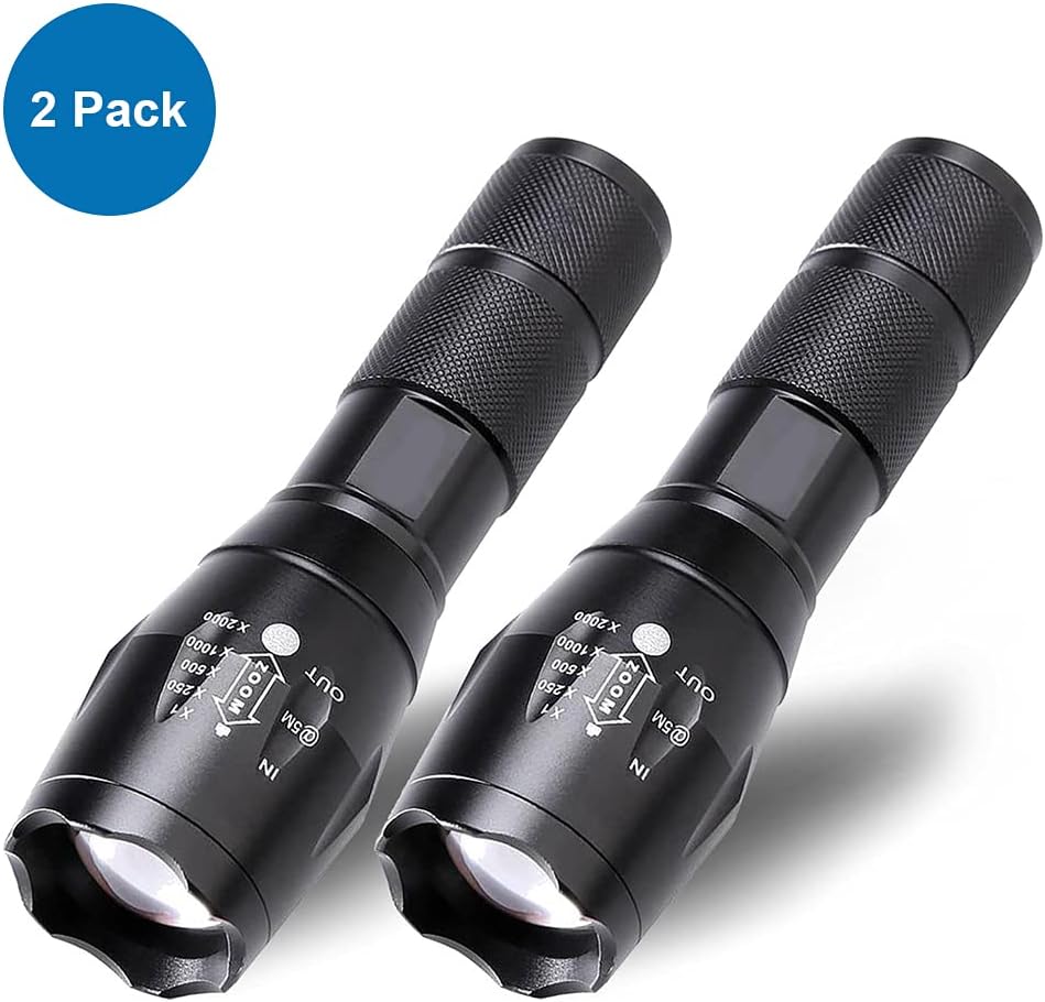 MMOBIEL 2X LED Tactical Flashlight Survival Gear - 1000 Lumen, Zoomable in 5 Modes, Water Resistant, Camping Flashlight for Survival, Camping, Emergency, Outdoor