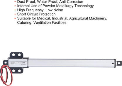 Electric Linear Actuator, 12V 6" Stroke, Waterproof Motion Actuator Ideal for Intelligent Range Hood/Cabinets/Window Opener/Home Automation, Low Noise and Short Circuit