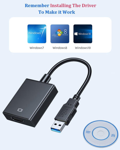 ABLEWE USB 3.0 to HDMI Adapter - USB to HDMI Converter 1080P Full HD Video Audio Adapter for PC Laptop Projector HDTV Compatible with Windows XP 7/8/8.1/10/11 Only-Updates Drivers