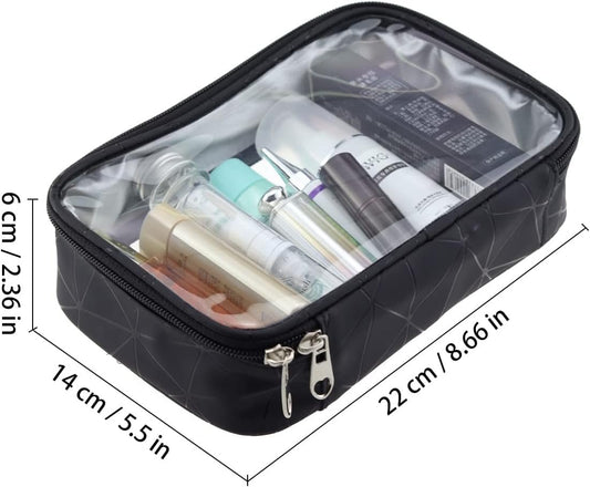 Ginojex Toiletry Bag Clear Cosmetic Organizer Travel Portable Makeup Bag TSA Airport Carry-On Storage Pouch for Women Men (Black)