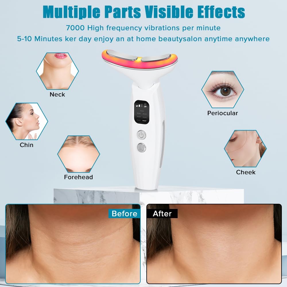 Yakiter Face Neck Massager, 7 in 1 Portable Neck Facial Beauty Device, Facial Neck Massager with 7 Modes for Skin Routine Care