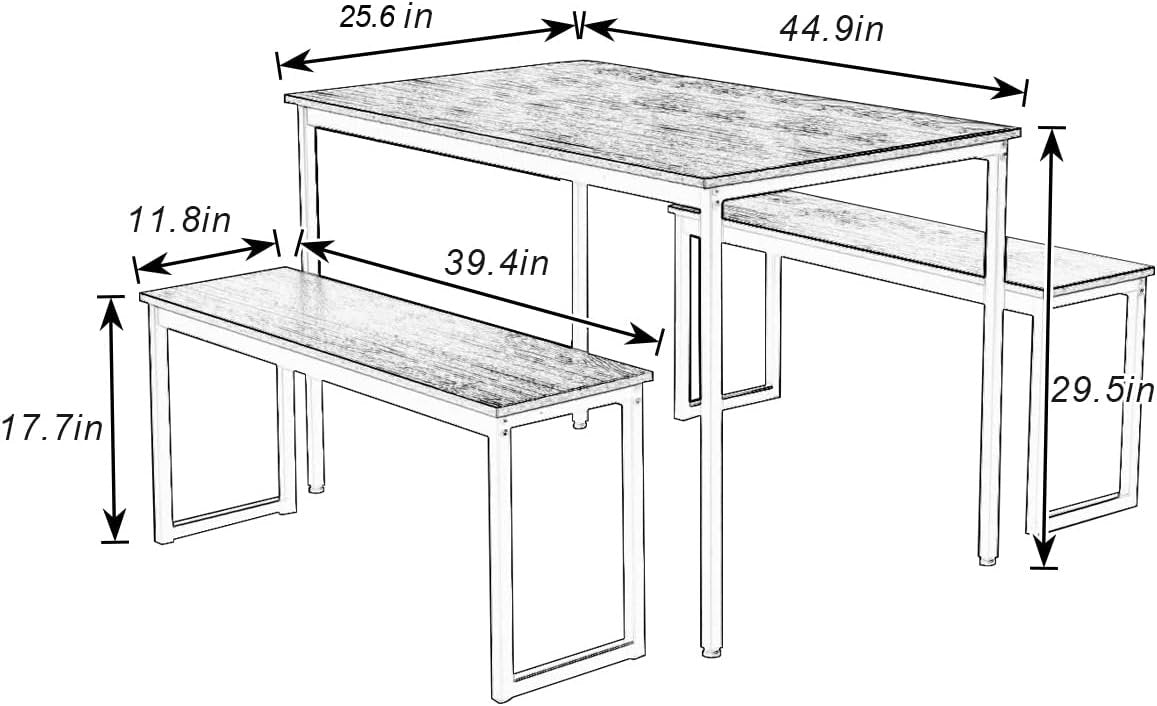 sogesfurniture Dining Table with Two Benches / 3 Piece Set Wood Table Top Sturdy Metal Frame Construction, Dining Table Set for Small Spaces Home Furniture Rectangular Modern, BHCA-CZJYB-yzld01