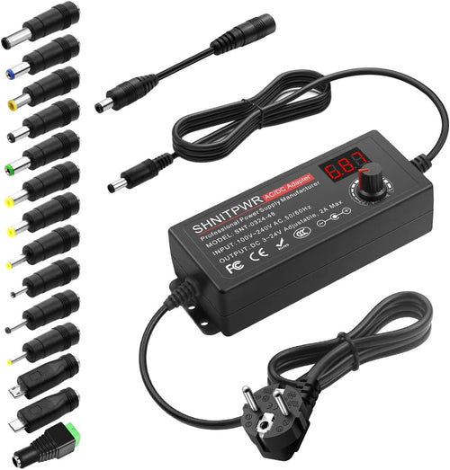 SHNITPWR Alimentatore universale da 3,5V ~ 24V, 48W, 2A, AC/DC, con 14 connettori adattatori, per dispositivi elettronici da 3,5 V a 24V, cornice per fotocamera per baby monitor e strisce LED, ecc.