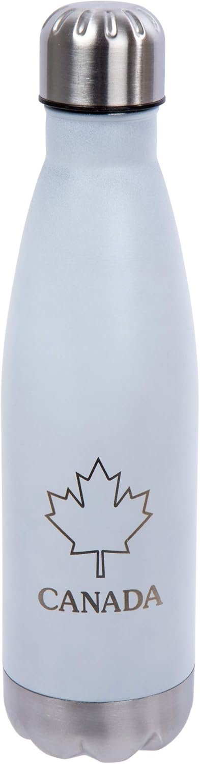 PURE Insulated Water Bottle, 500ml, White - Canada Classic Stainless Steel Metal Vacuum Thermal Leak Proof Water Bottles for Sports, Travel, Home and Office
