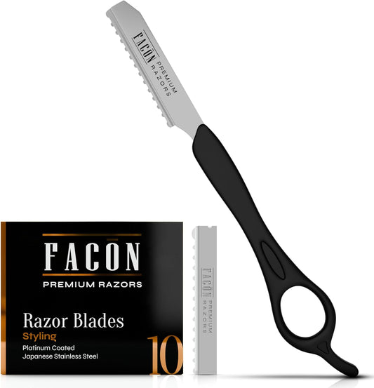 Facón Professional Hair Styling Thinning Texturizing Cutting Faether Razor + 10 Replacement Blades