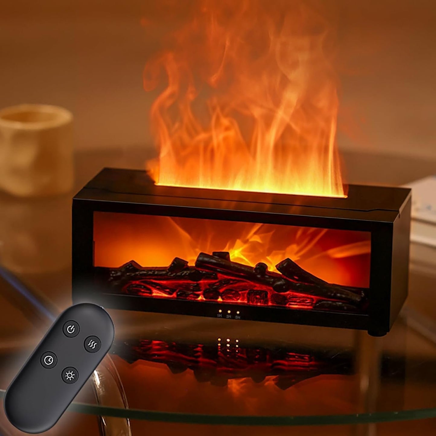Fireplace Diffuser, Flame Fireplace Essential Oil Diffuser, 150ML Ultrasonic Cool Mist Humidifier with Remote Control and 7 Colors Light, 3D Fireplace-Style Humidifier for Home, Room (Black)