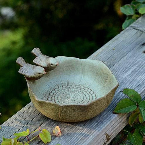Bird Bath Ceramic Bowl Wild Finch Bird Feeder Water Baths for Garden Outside Yard Decor Bee Bird Accessories Green