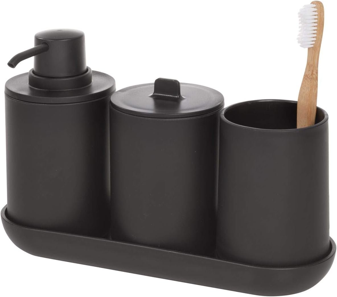 iDesign Cade 4-Piece Bathroom Accessory Set, Matte Black