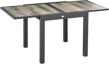 Outsunny Extendable Outdoor Dining Table, Aluminum Garden Table, Rectangular Patio Table with Plastic Board Tabletop for Balcony, Lawn, Beige