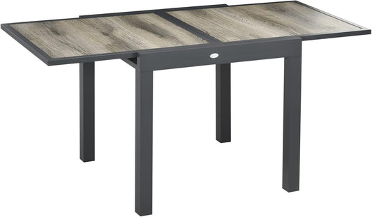 Outsunny Extendable Outdoor Dining Table, Aluminum Garden Table, Rectangular Patio Table with Plastic Board Tabletop for Balcony, Lawn, Beige