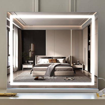 HIEEY Lighted Makeup Mirror, Hollywood Vanity Mirror with Lights, Three Color Lighting Modes, and 5X Magnification Mirror, Smart Touch Control, 360°Rotation (22.8in,White)