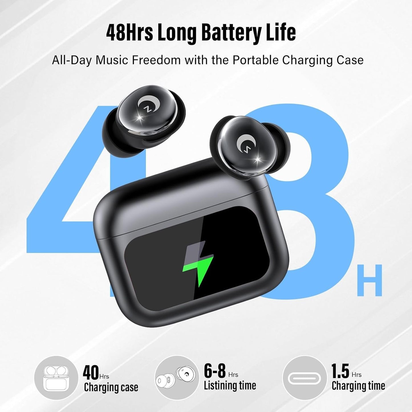 Sleep Earbuds, Bluetooth 5.4 Mini Wireless Ear Euds with Multifunctional Touch Screen, 48H Bass Stereo Headphones with Sleep Mode/5 EQ Modes/ENC Noise Cancelling, IPX7 Earphones for iOS Android