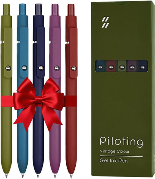 5 PCS Quick Dry Ink Pens, Pens Fine Point Smooth Writing Journal Pens, Aesthetic Retractable 0.5mm Black Ink, Cute Pen for Writing Note Taking Journaling, School Office Supplies Gifts (Retro)