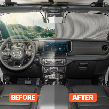 Windshield Sun Shade Front Window Sunshade Heat Shield Sun Visor Sun Blocker Protector Cover for Jeep Wrangler JL Gladiator JT 2024 2025 Interior Accessories