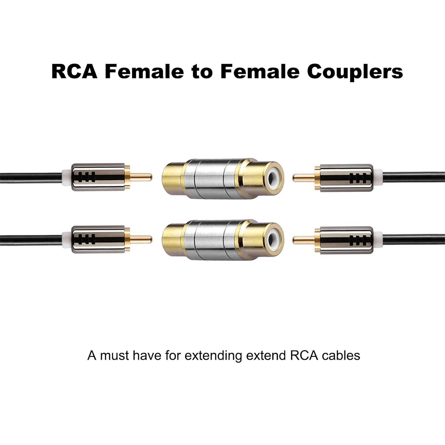 Borsuer 2Pcs RCA Female to Female Coupler Gold Plated Video and Audio RCA Female Adapters Barrel connectors Extend RCA Cables