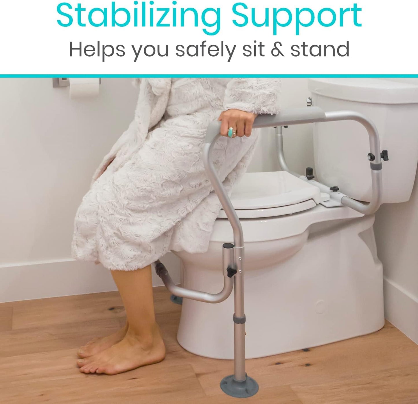 Vive Toilet Safety Rail Frame - Grab Bars for Bathroom - Fall Prevention - Adjustable Non Slip for Adults, Seniors, Elderly, Disabled, Handicapped - Padded Handle Support - Medical Device for Home Use
