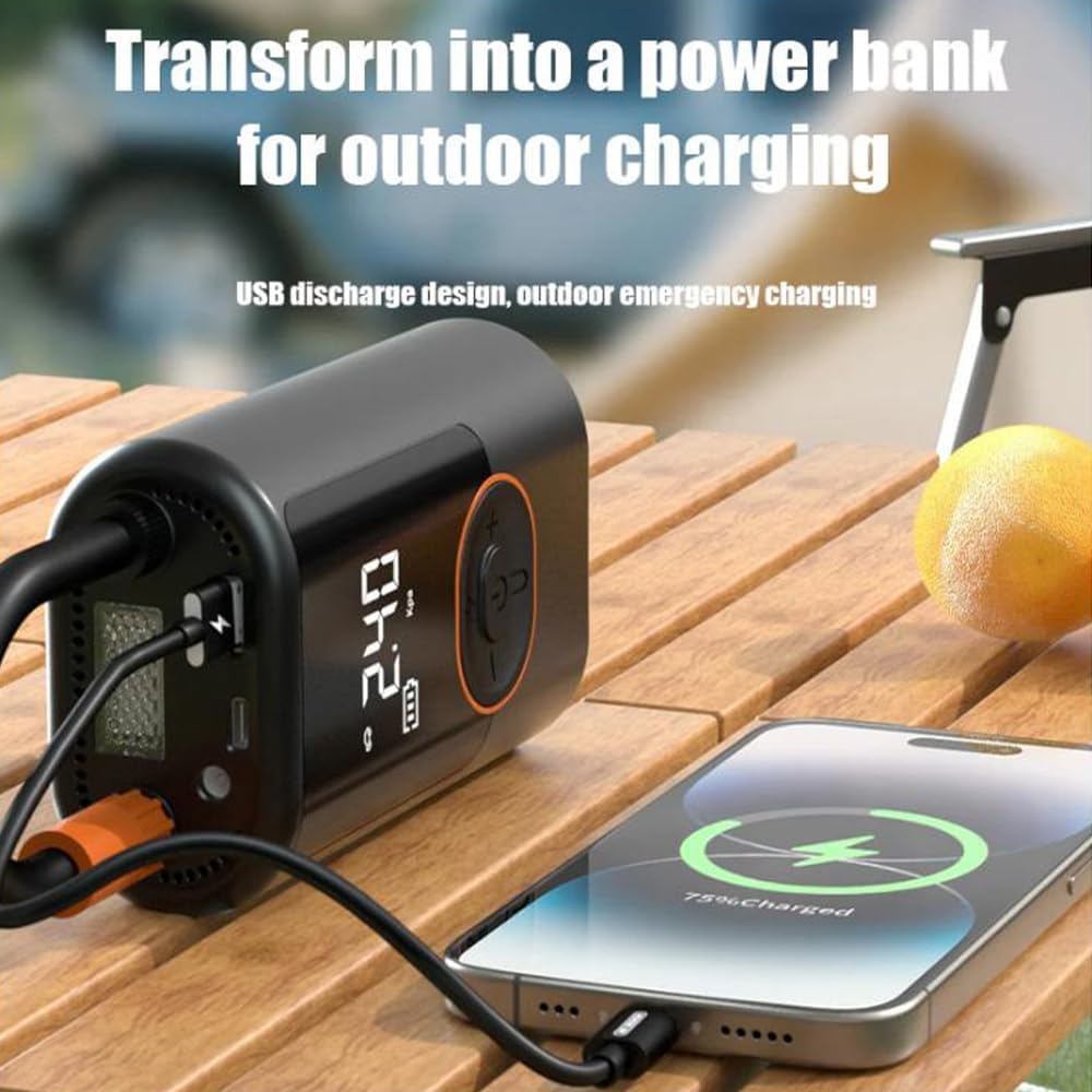 Aircore S1 – Smart Portable Tire Inflator Wireless Wired Power Bank, Equipped with Lighting + SOS Rescue Light Function, Suitable for Cars, Motorcycles, Bicycles (Black)
